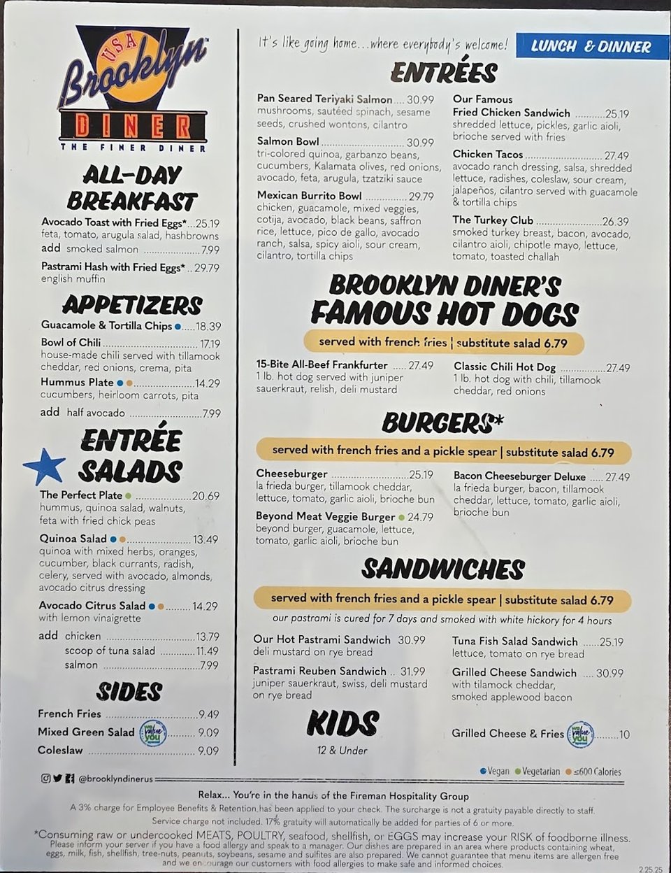 Menu layout with classic American breakfast items.
